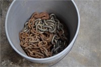 Bucket Of Assorted Chains, Some With Hooks