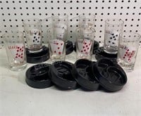 Vintage Poker Glass & Ashtray Set