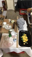 Metal tray, statue, vase, decorative dish, vase