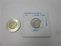 0.05$ Newfoundland 1941 silver extra fine