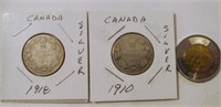 Canada 1910-1918, 2 pièces 25 cents silver