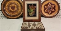 Decorative Wooden Plates, Framed Leaves, Trinket