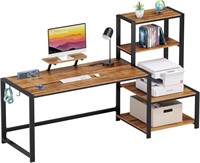 GreenForest Desk 68.8 inch  Walnut with Shelf