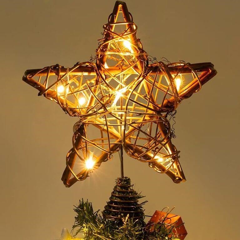 Natural rattan star Christmas Tree Toppers 10