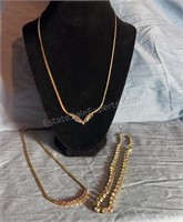 2 Gold tone & 1 Faux diamond necklace