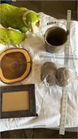 Picture frame, grass sheep, coconut shells