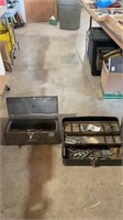 Metal toolboxes, one with small hardware