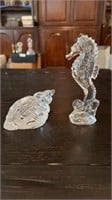 Waterford Crystal shell paperweight & seahorse