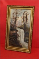 Oil on Canvas "Waterfall" signed E. Rehn 1886