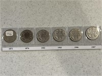 6- Cdn Silver Quarters 1872,1974,1902,03,06,07