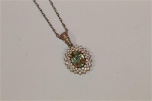 14kt white gold Green Amethyst & Diamond Pendant