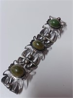 Marked Silver Mexico Green Stone Bracelet- 59.1g