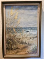 Signed Oil Print of Seascape on Canvas