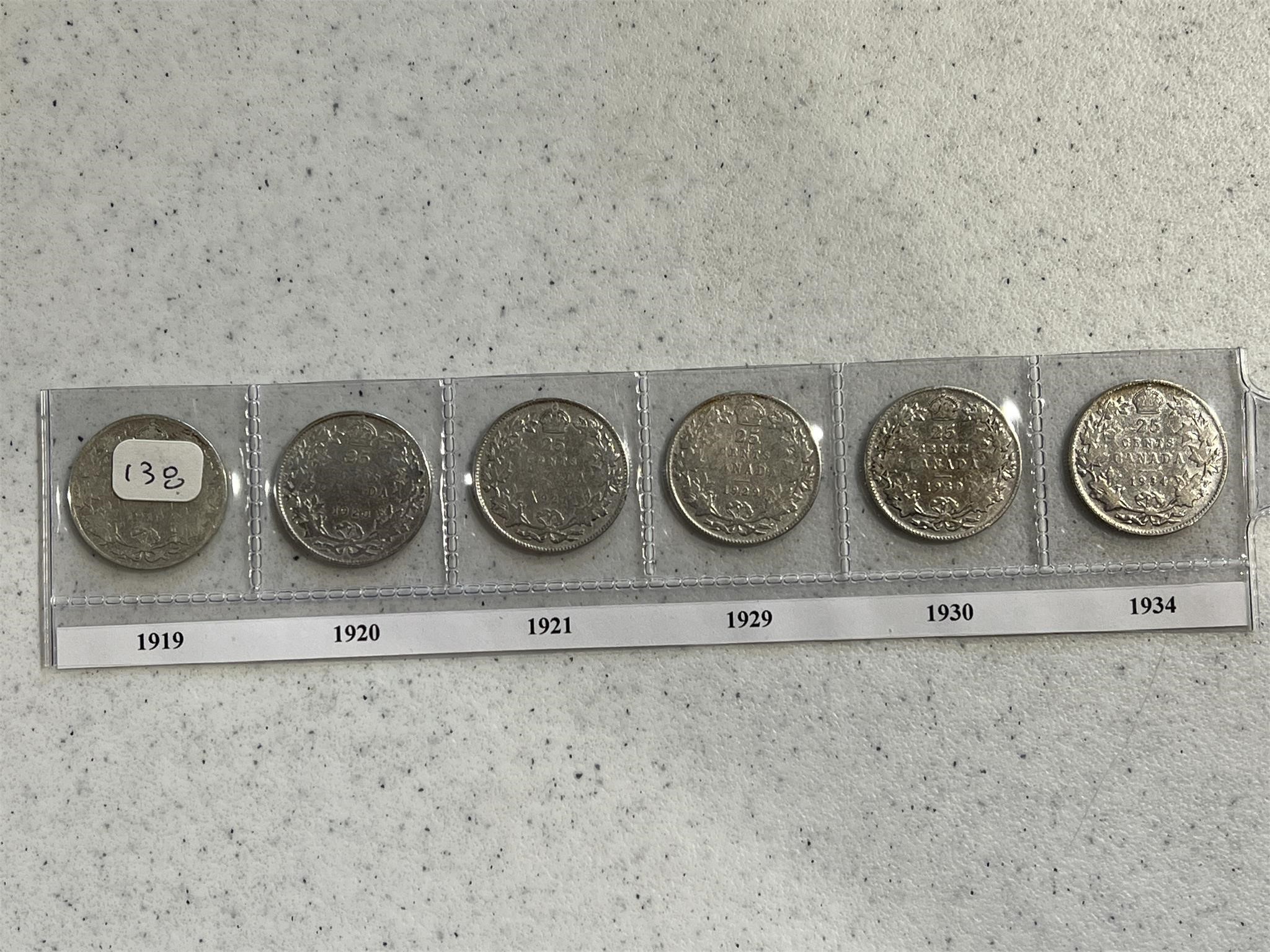 6- Cdn Silver Quarters 1919,20,21,29,30,34