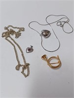 Silver Tone Necklaces, Goldtone Horn Brooch