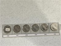 6- Cdn Silver Quarters 1936,37,38,39,40