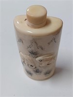 Antique Asian Hand Carved & Painted Snuff Bottle