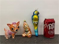 Robert Stanley Glass Ornament Chihuahua,Cat,Parrot