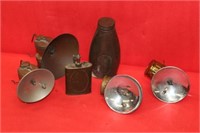 Group of 4 Antique Miner Lamps and Just Rite Can,