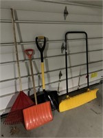 WIDE SNOW SHOVEL AND RAKE AND OTHER SHOVELS