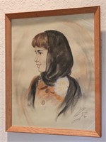 Charcoal Signed Portrait of Mid Century Woman