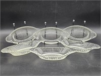 (6) Pressed Glass Oval Dishes, 2- Sets of 3