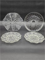 (4) Glass: 1- 13in Cake Plate, 2- 11.75in Platters