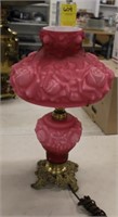 1950s Fenton Case Glass Pink Rose GWTW Lamp