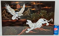 Asian Art Lacquer w MOP White Lion & Eagle