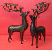 Pair of Bronze Deer w/ candelabra 17.5"