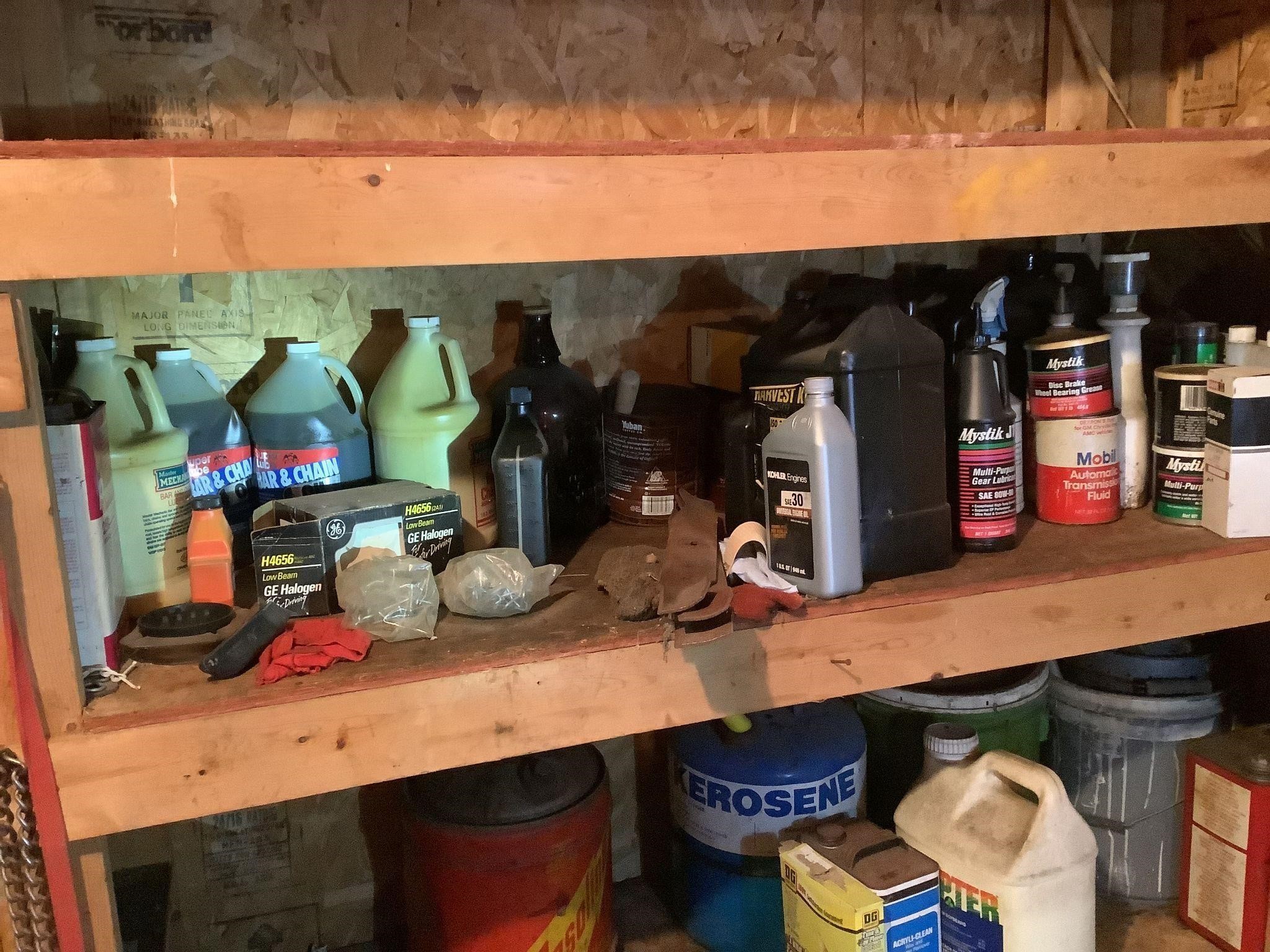 Contents of top shelf with chain oil