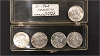 Five uncirculated Franklin half dollars 1962