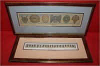 2pc Indian Art; Klunk Art handcolored etching