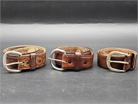 (3) Men's Brown Leather Belts, as pictured