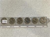6- Cdn Silver Quarters 1953NSF,53SF,54,55,56,57