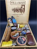 Wooden Box Full of Shoe Shine Products