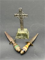 2-Dagger Letter Openers & 1-Cross on Marble Stand
