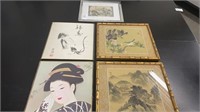 Oriental artwork - some framed- lot of 5