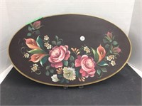 Hand Painted Floral Folk Art Picture On Wood Base