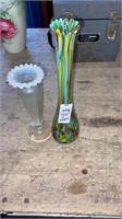 Hand blown glass stretch vase 10 1/2 in high and