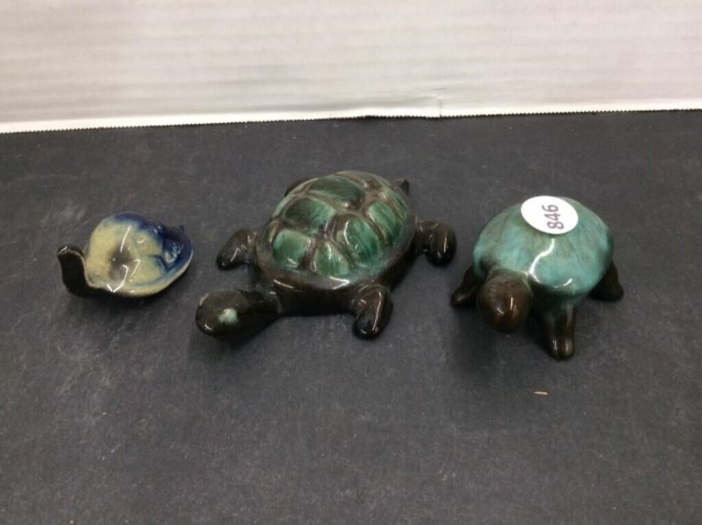 3 Pottery Turtles - 1 is blue mountain pottery