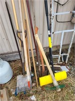 Shovels rake and misc outside tools