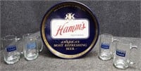 Vintage Hamm's Beer Tray & Glass Mugs