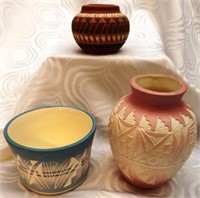 Signed Etched Navajo Pottery Vases - Cadman & More