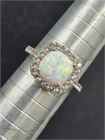 Sterling Square Cut Fire Opal Ring Sz 8