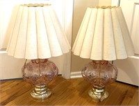 2 pink glass lamp - 31 inches tall