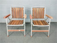 2x Bid Vintage Alum Folding Chairs / Wood Slats
