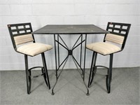 Painted Metal Bistro Table / 2 Swivel Chairs