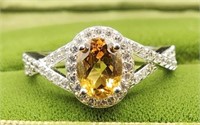 Sterling Oval Cut Citrine Ring Sz 8 Lab Grown