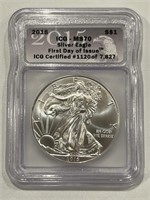 2015 Silver Eagle Icg Ms70 First Day Of Issue